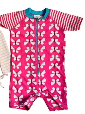 Hanna Andersson girls toddler long sleeve zip pink swimsuit